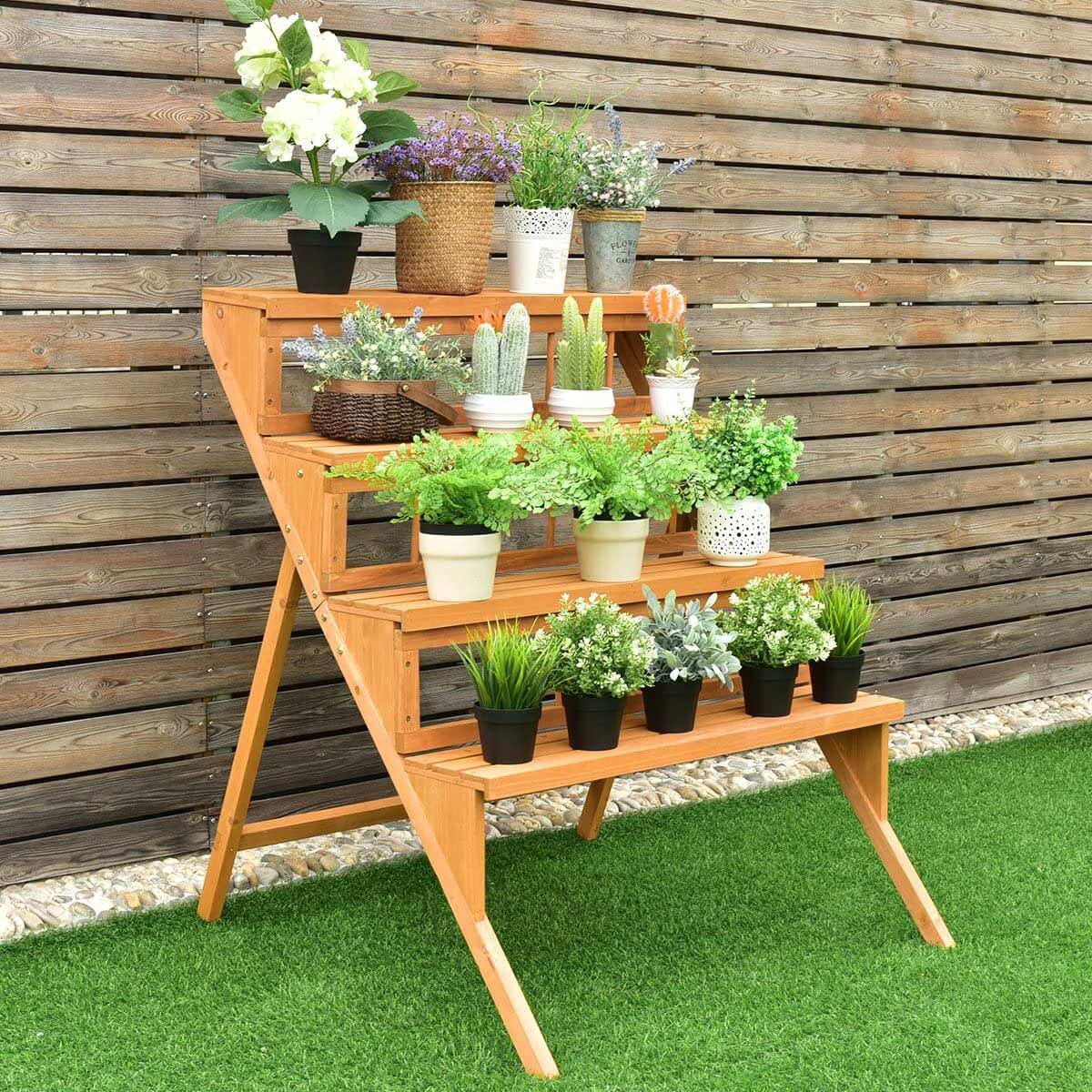 Four step bamboo plant stand