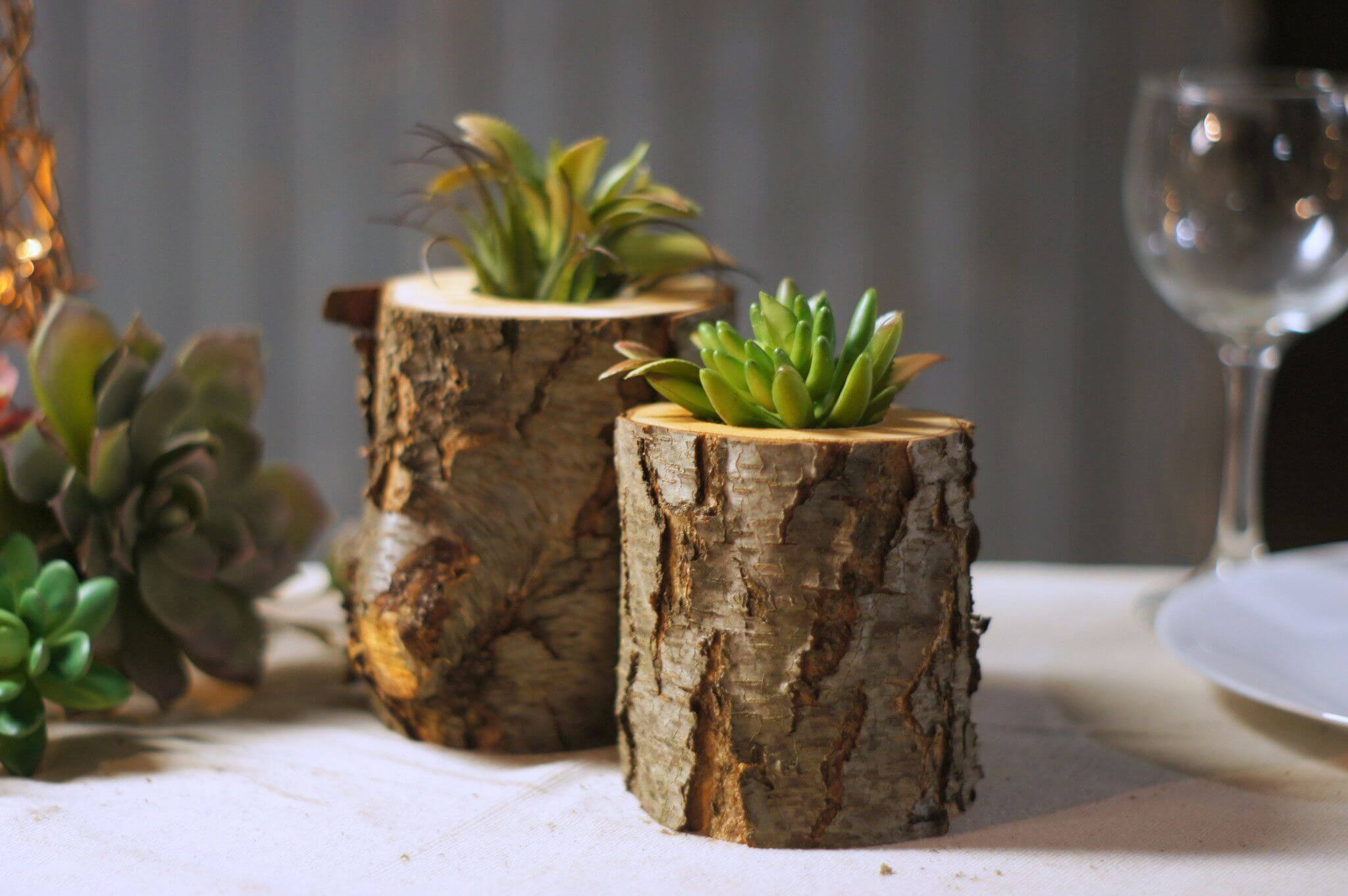 Rustic log planters