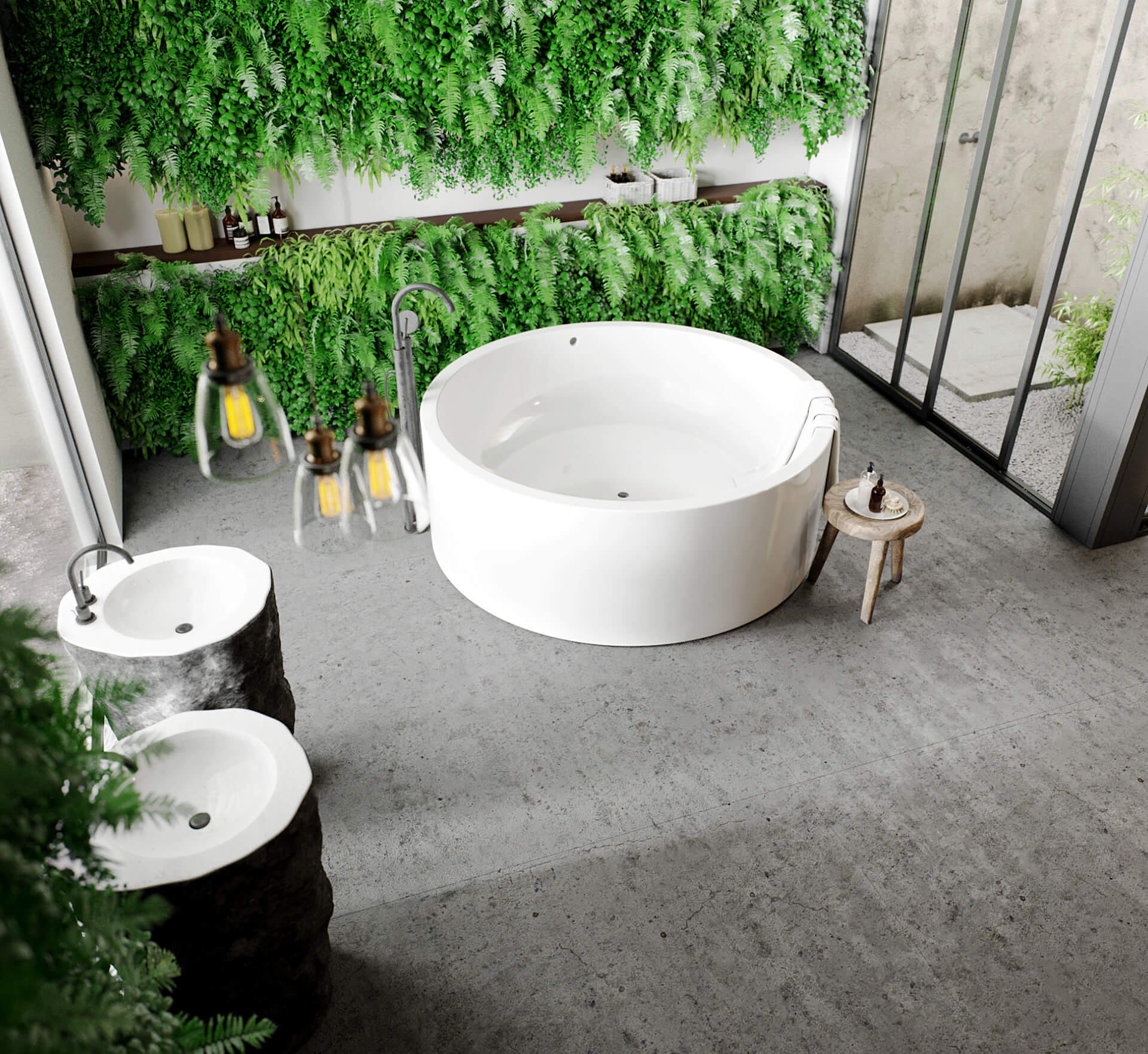 Planters in bathroom