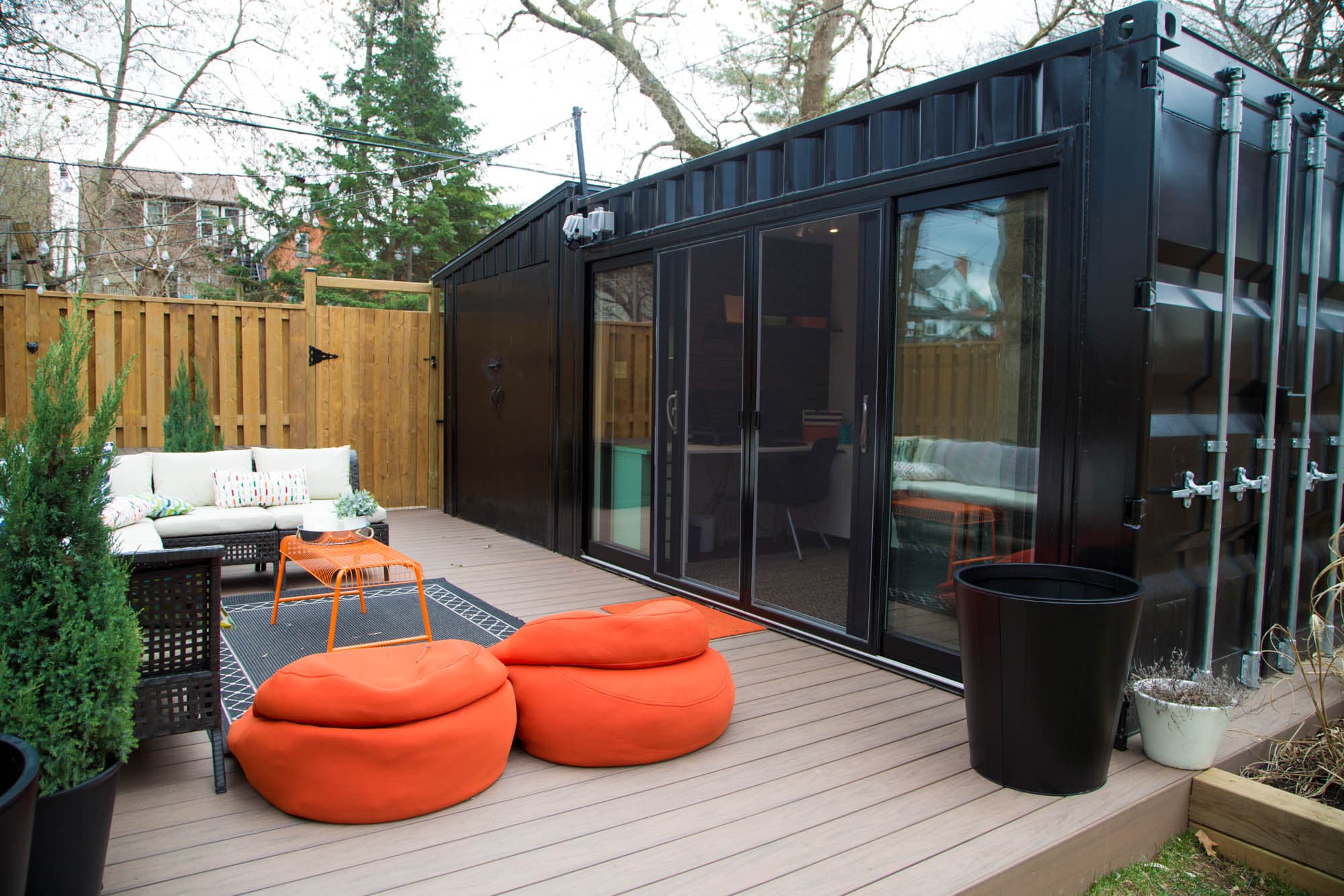 Containers creatively in backyard