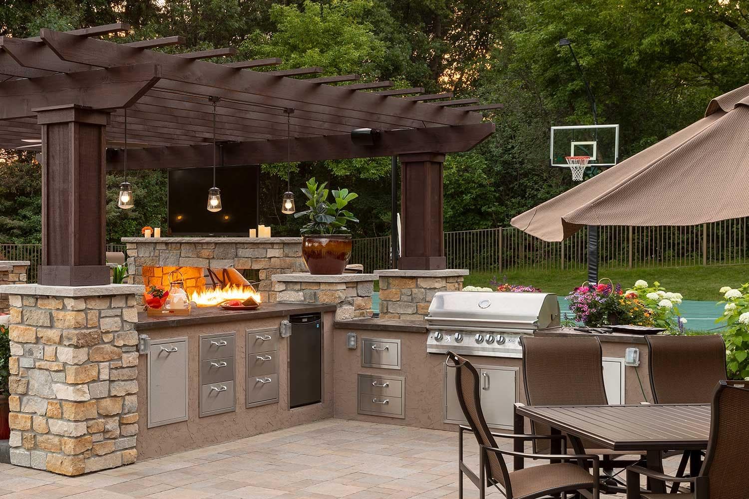 Outdoor kitchen in backyard