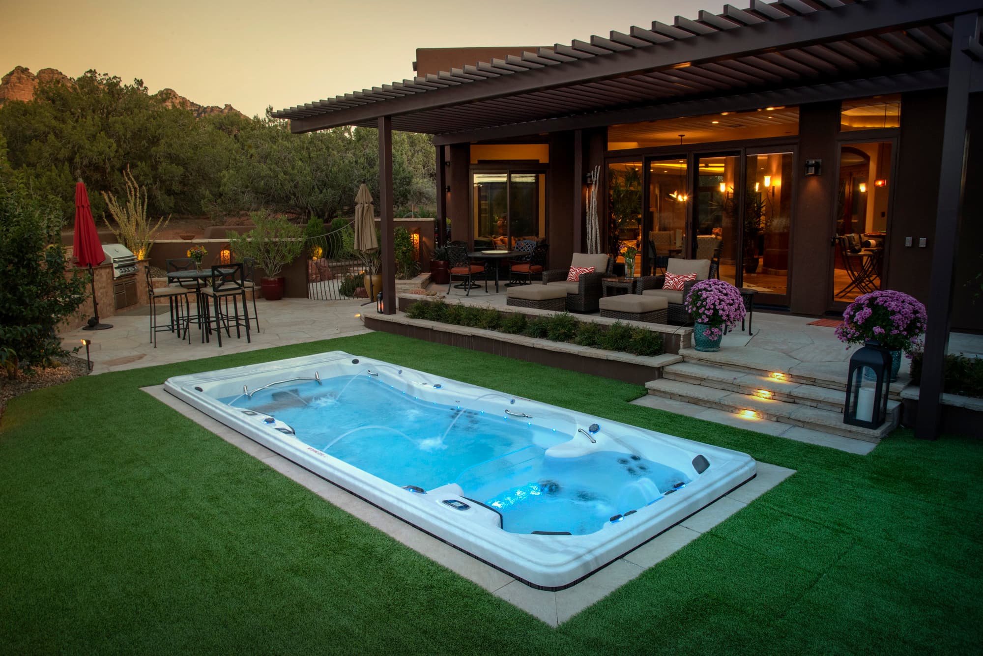 Swimming pool in backyard