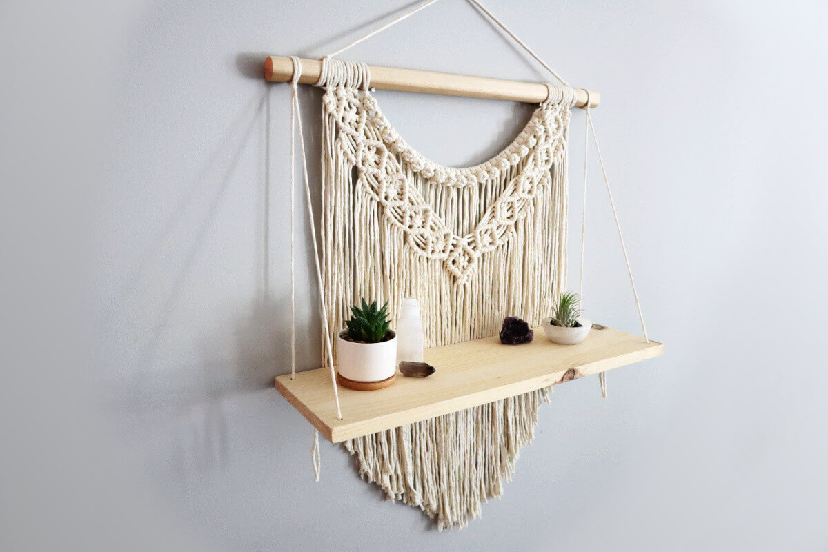 Macrame wall hanging shelf