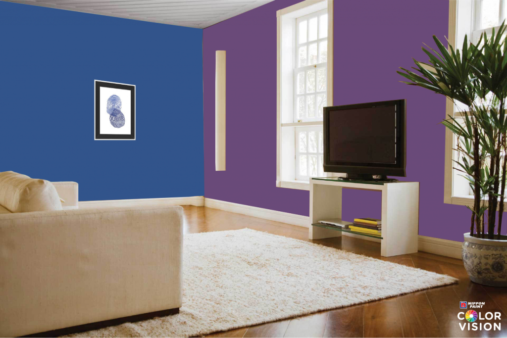 Blue and Purple living room wall
