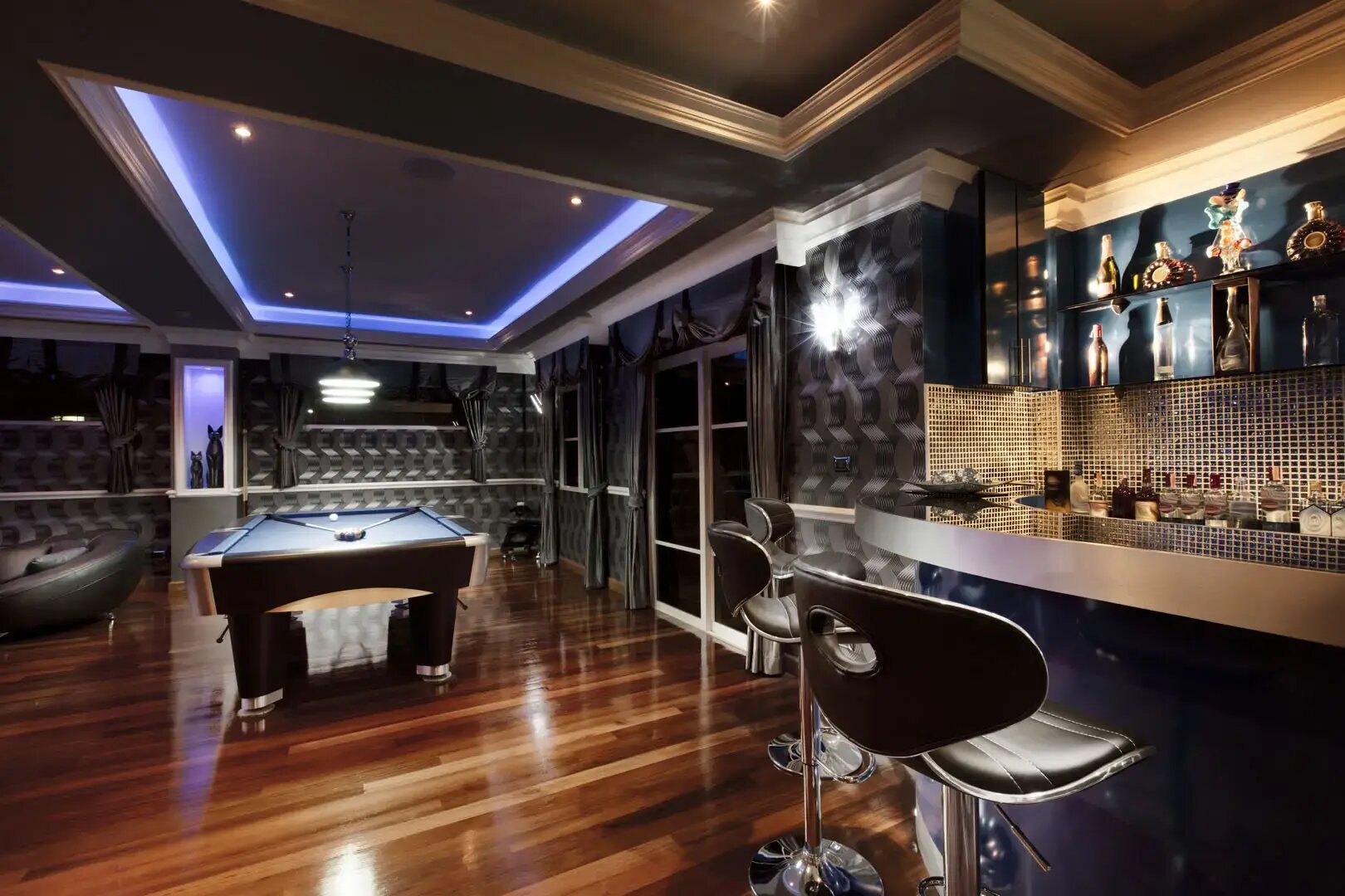 Gaming Room and Bar Modern Basement Design