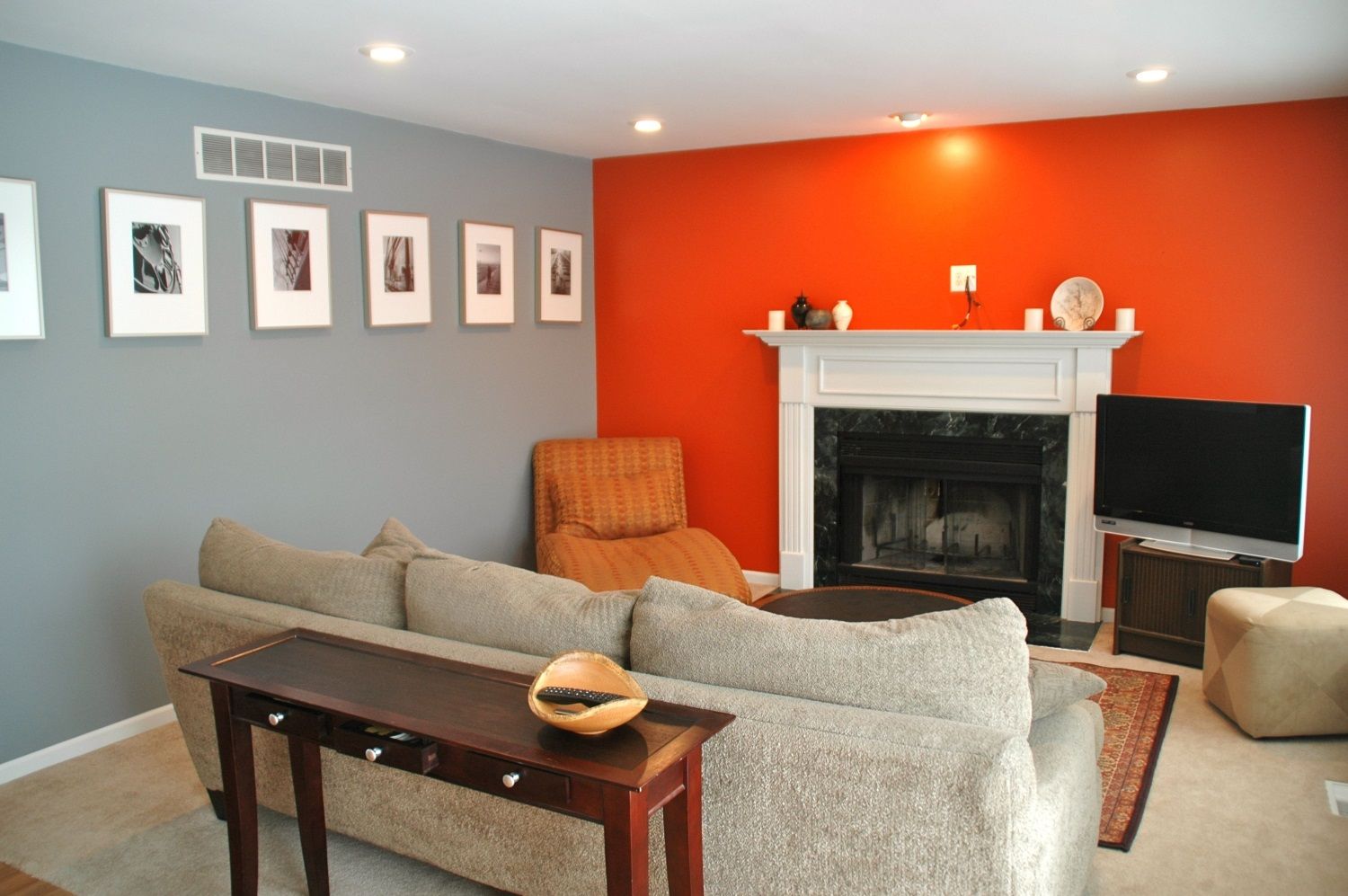 Grey and Orange Living Room Walls