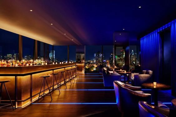 Hotel Lounge Vibes Modern Basement Bar Design 16