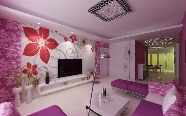 Purple and Pink living room wall