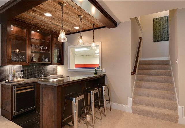 Statement Ceiling Modern Basement Bar Design