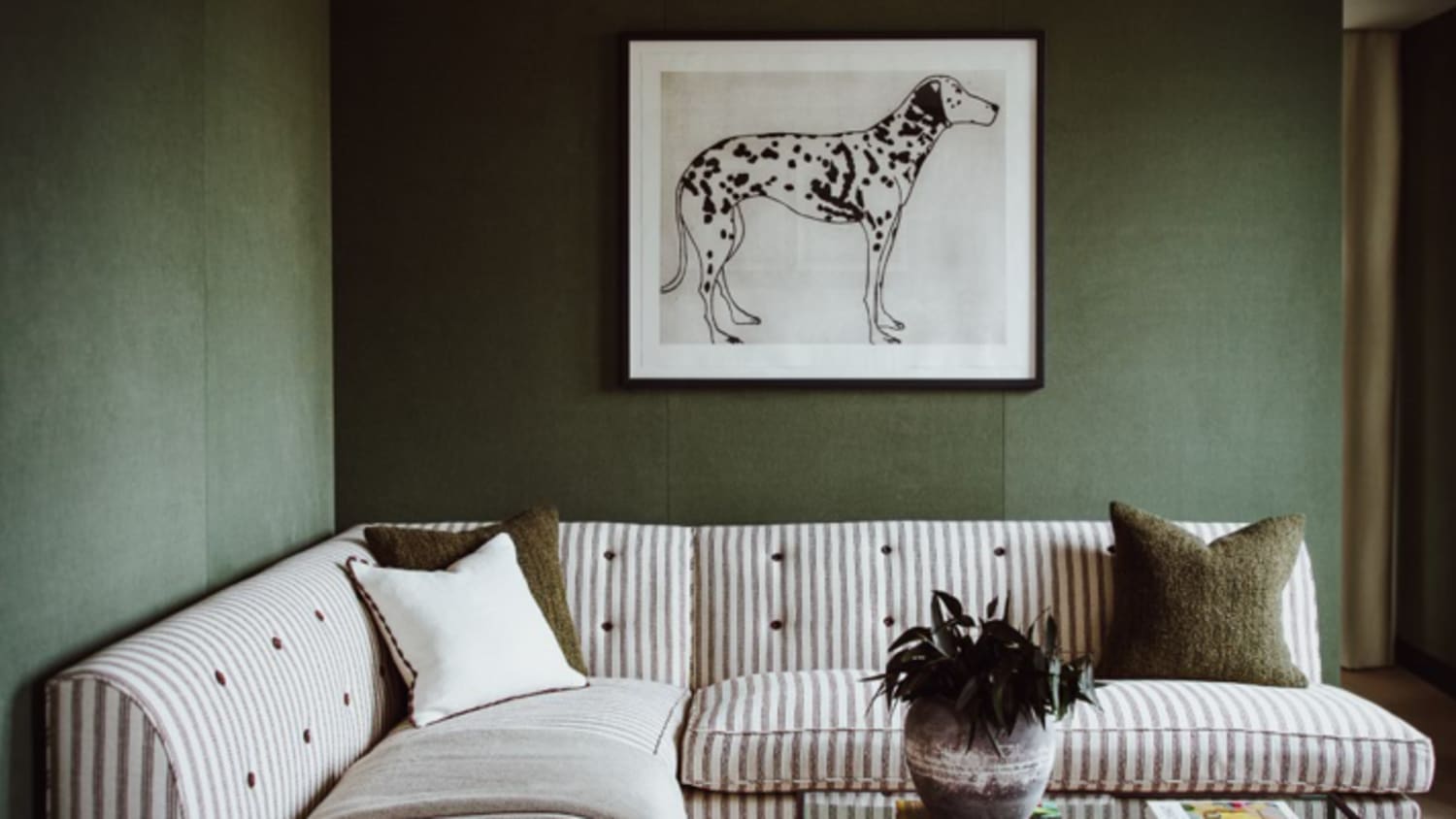 White and Forest Green Living Room Walls