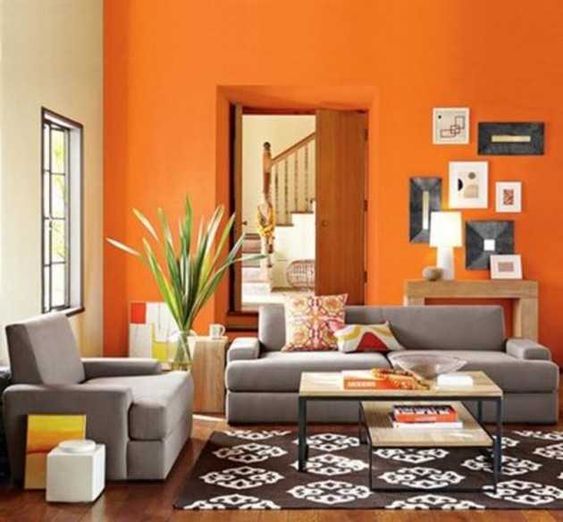 orange and beige living room wall