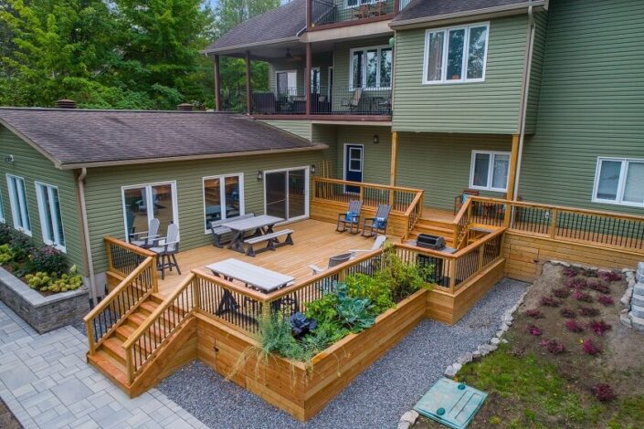 Wooden Backyard Patio Steps Ideas connected to Home