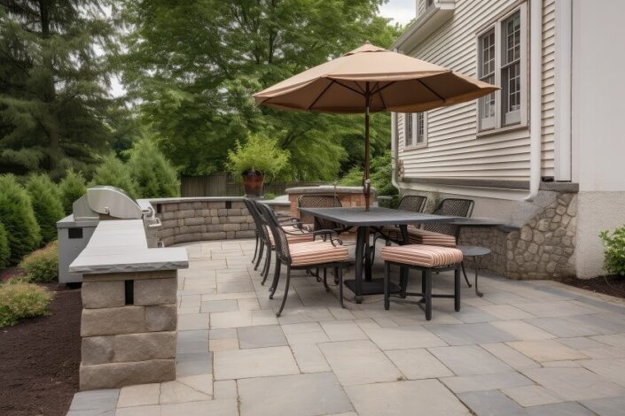 Patio Ideas with Pavers with builtin grill seating outdoor dining