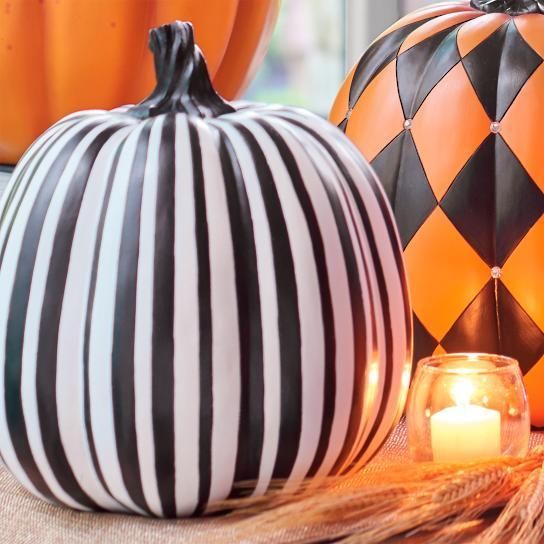 black and white striped Pumpkin Painting ideas