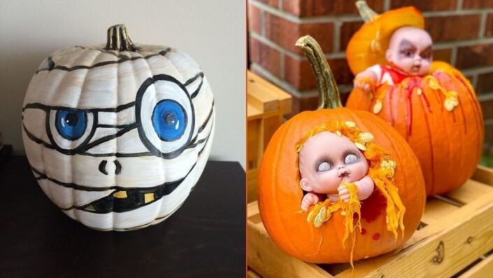 Pumpkins Painting Ideas with carving and without carving Cool pupkin design