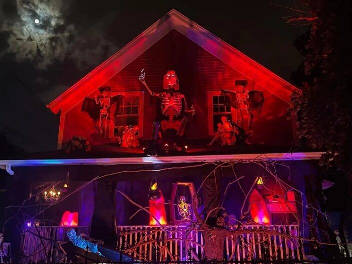 Scary Theme based Haunted Mansion with Red Lighting and Spooky Prop