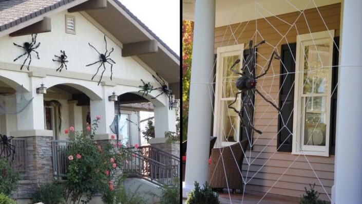 Giant Spider Attack on the home Halloween decor Idea