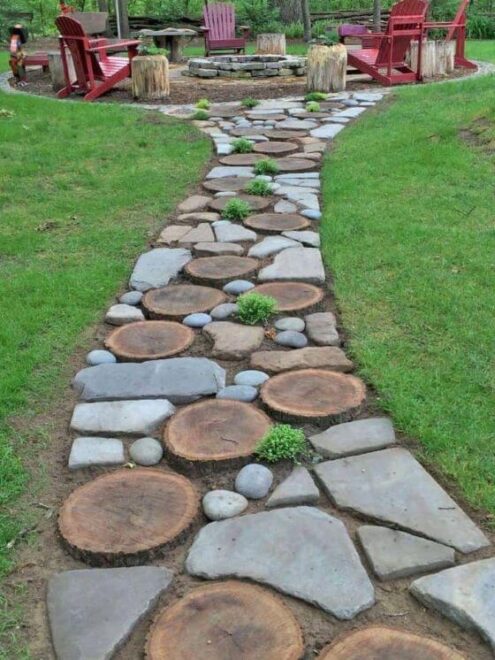 Mixed Materials Stone and wooden Pathway